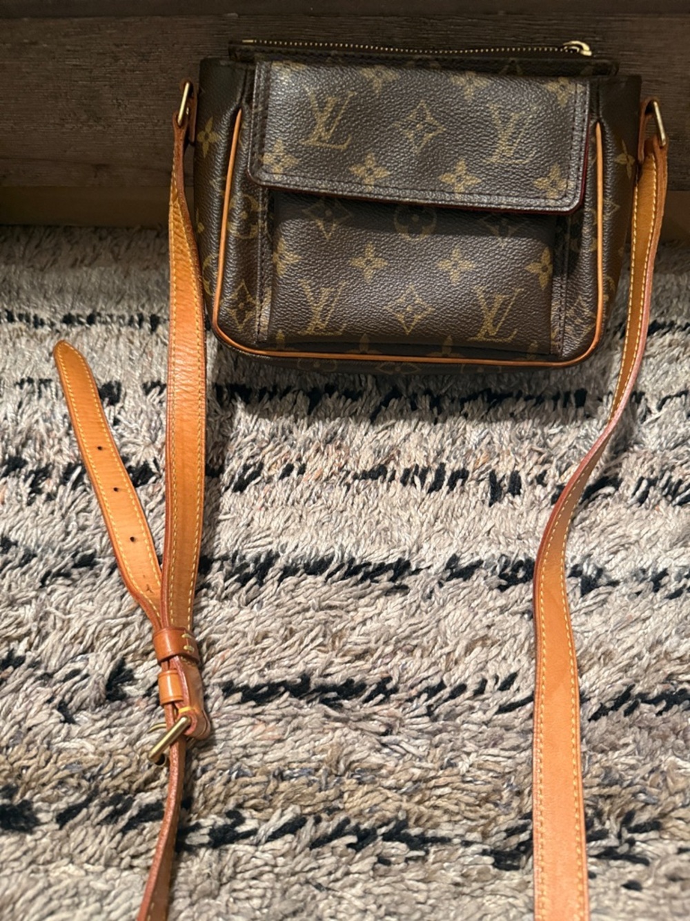 Louis Vuitton Brown Monogram Canvas Pocket Crossbody with Tan Strap